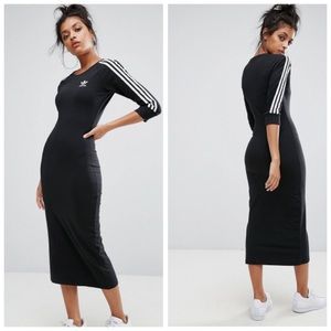 Adidas Originals classic sexy urban black three stripe midi dress Small NWT